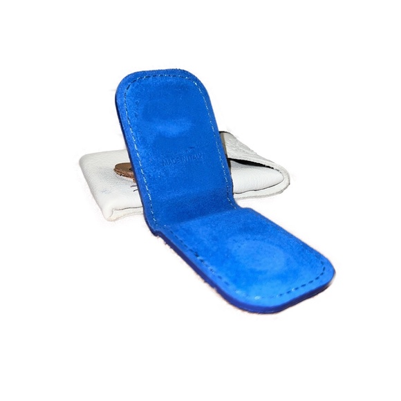 New Italian-Made Purple Leather Snakeskin Money Clip, Blue Suede Interior - Picture 2 of 2